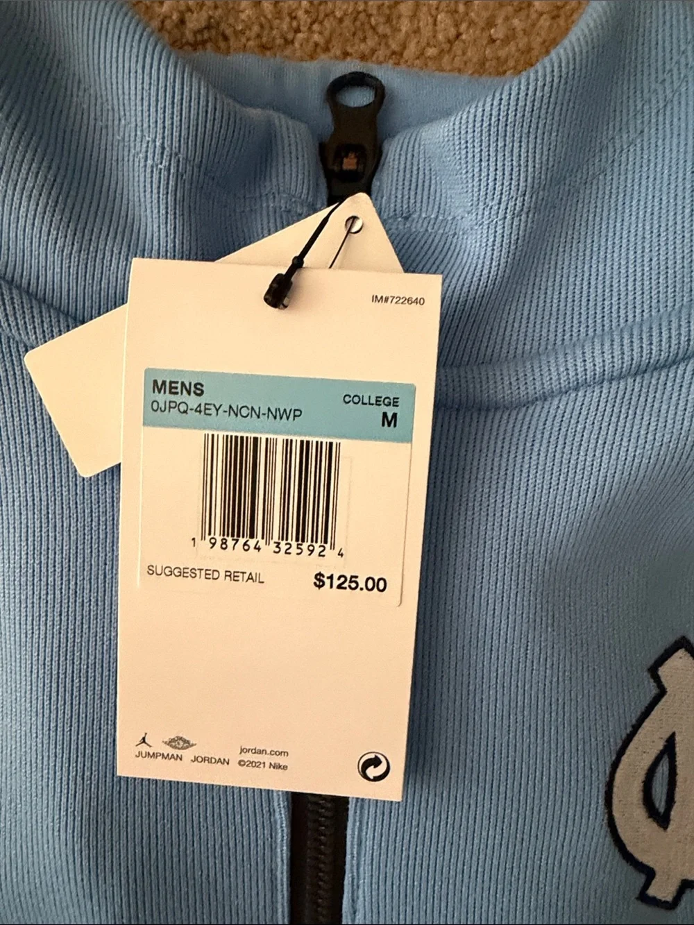 NWT - Jordan Men's Light Blue UNC Quarter-Zip Pullover